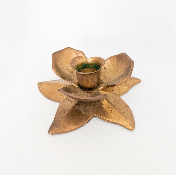 Vintage Brass Lotus Flower Candlestick Holder
